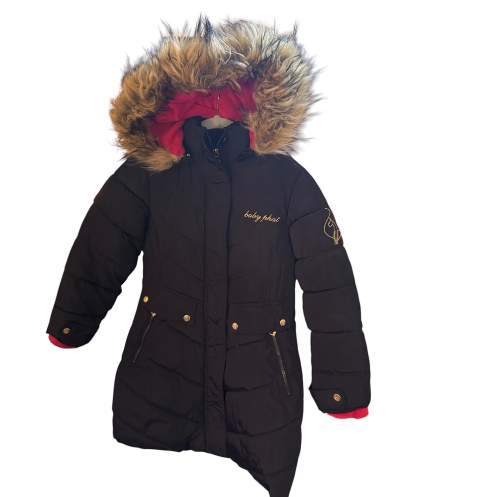 Baby Phat Black Coat with Faux Fur Hood Sz Small